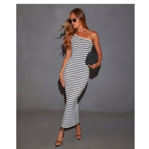 Vici Striped One-Shoulder Dress